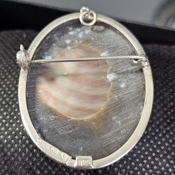 Antique Eaton & Co 925 Sterling Silver Mother Of Pearl Cameo Broach Hallmark - Picture 14 of 16